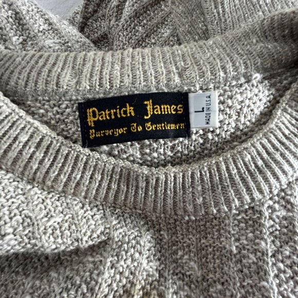 Patrick James Mens Sweater Large Beige Crewneck Pullover Knit Casual Lightweight - Picture 3 of 7